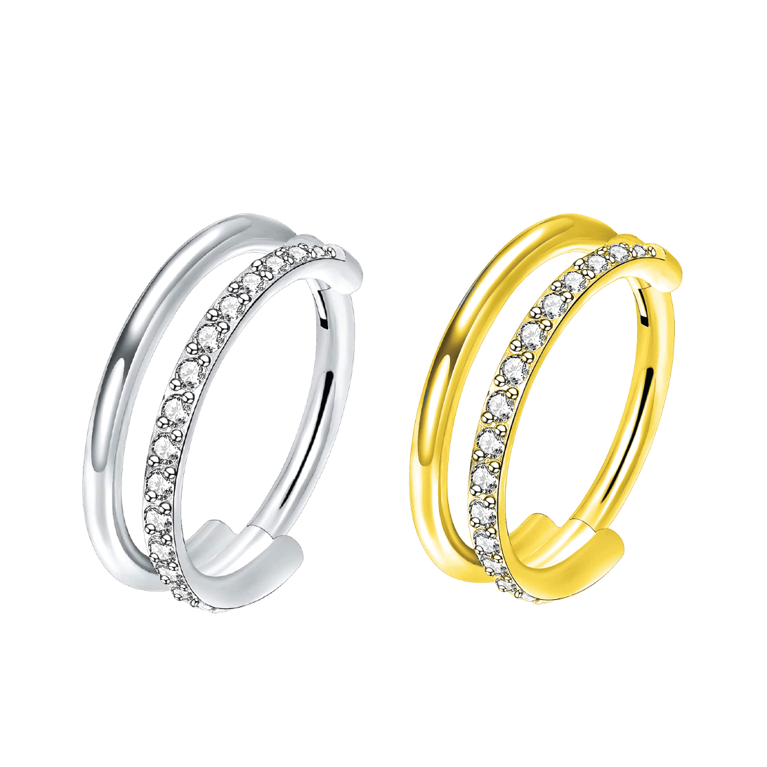 Titanium Double Layer Paved Segment Ring | Cura - Piercing Jewellery