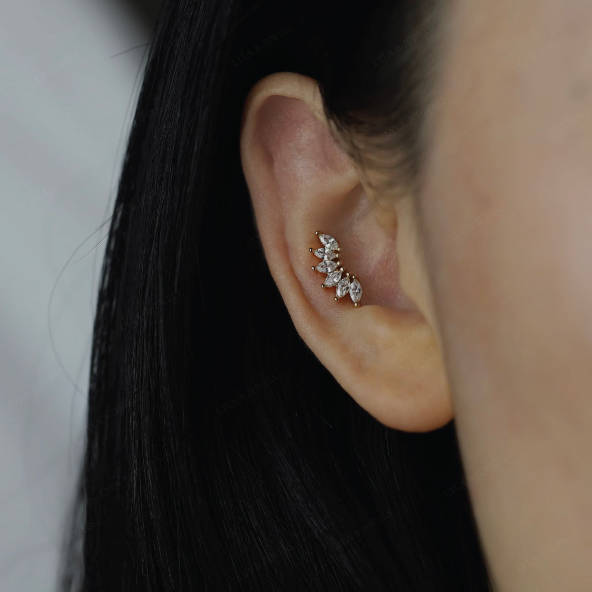 Diamond Climber Helix Piercing Creeper Stud Earring Curved 