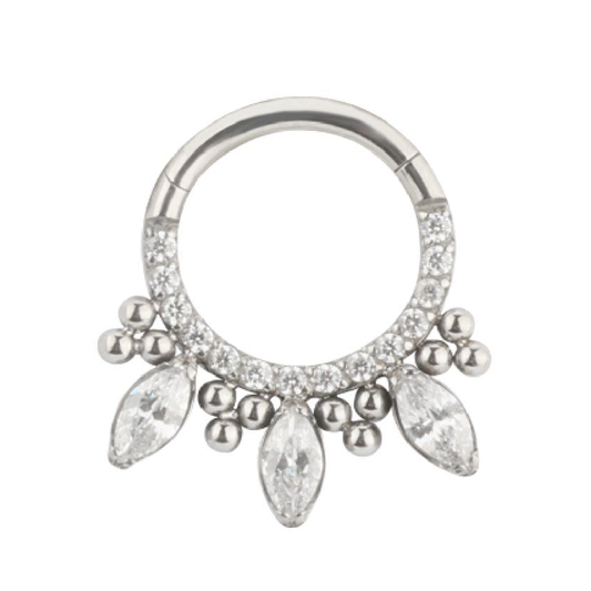 Victoria - Titanium Jewelled Marquise Cluster Daith / Septum Ring