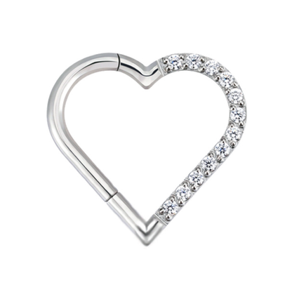 Cora - Jewelled Heart Titanium Daith Ring